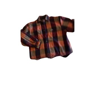 RuffHewn Mens Fleece Lined Flannel Shirt Plaid Button Down Navy Burgundy Medium